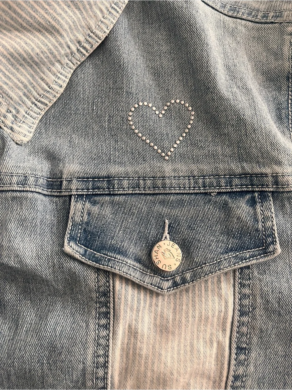 Light Wash Denim Jacket with Stud & Paint Detail